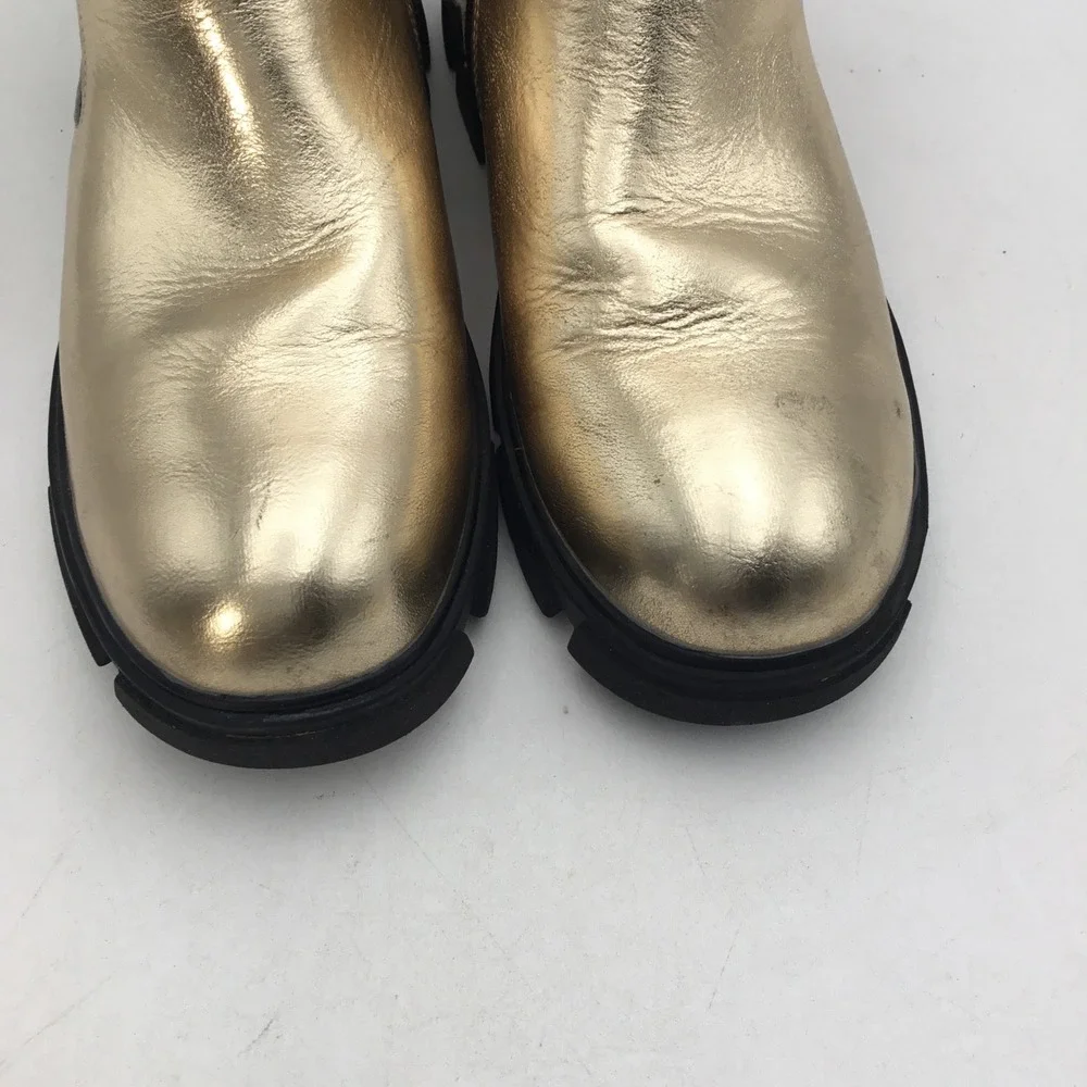 River Island Kids Metallic Gold Chelsea Boots Chunky Lug Sole Size 3/35.5‎